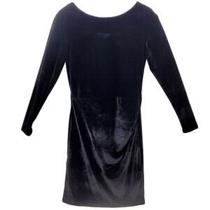 Pure Collection Black Velvet Side Gather Stretchy  Long Sleeve Bodycon Dress‎